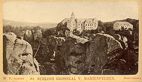 W. F. Jantch: Zámek Hrubá Skála, kolem 1870, vizitka