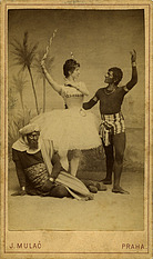 J. Mulač: Augustýn Berger jako otrok a Giulietta Paltrinieri (první primabalerína ND, manželka A. Bergera) jako Civilizace  v baletu  Excelsior  v Národním divadle, 1885, vizitka